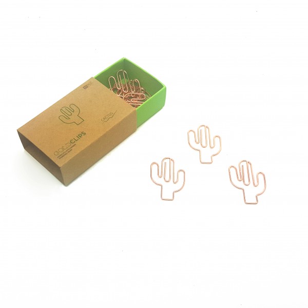 GOLDCLIP Büroklammer Kaktus in roségold - Heftklammern mit Verpackung (Inh. 15 Stück)